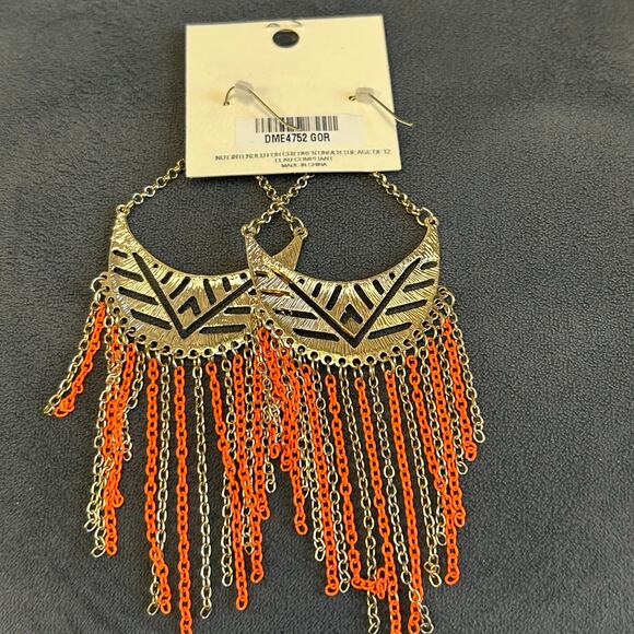 Mia brand earrings- orange gold dangle chandelier colorful - Picture 2 of 3